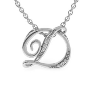 D Initial Necklace in White Gold (2.2 g) w/ 7 Diamonds, , 18 Inch Chain by SuperJeweler