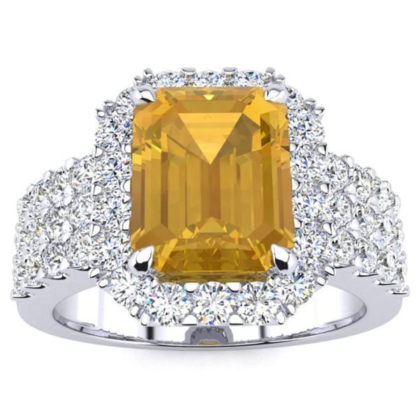 3 Carat Citrine & Halo Diamond Ring in 14K White Gold (8.7 g),  by SuperJeweler