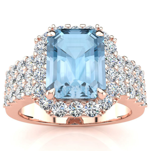 3 Carat Aquamarine & Halo Diamond Ring in 14K Rose Gold (8.7 g),  by SuperJeweler