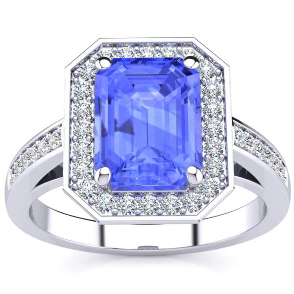 3 Carat Tanzanite & Halo Diamond Ring in 14K White Gold (5.4 g),  by SuperJeweler