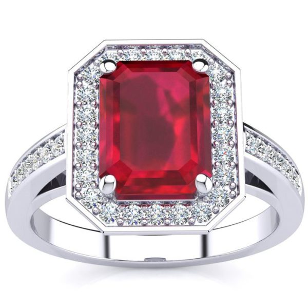 3 1/3 Carat Ruby & Halo Diamond Ring in 14K White Gold (5.4 g),  by SuperJeweler